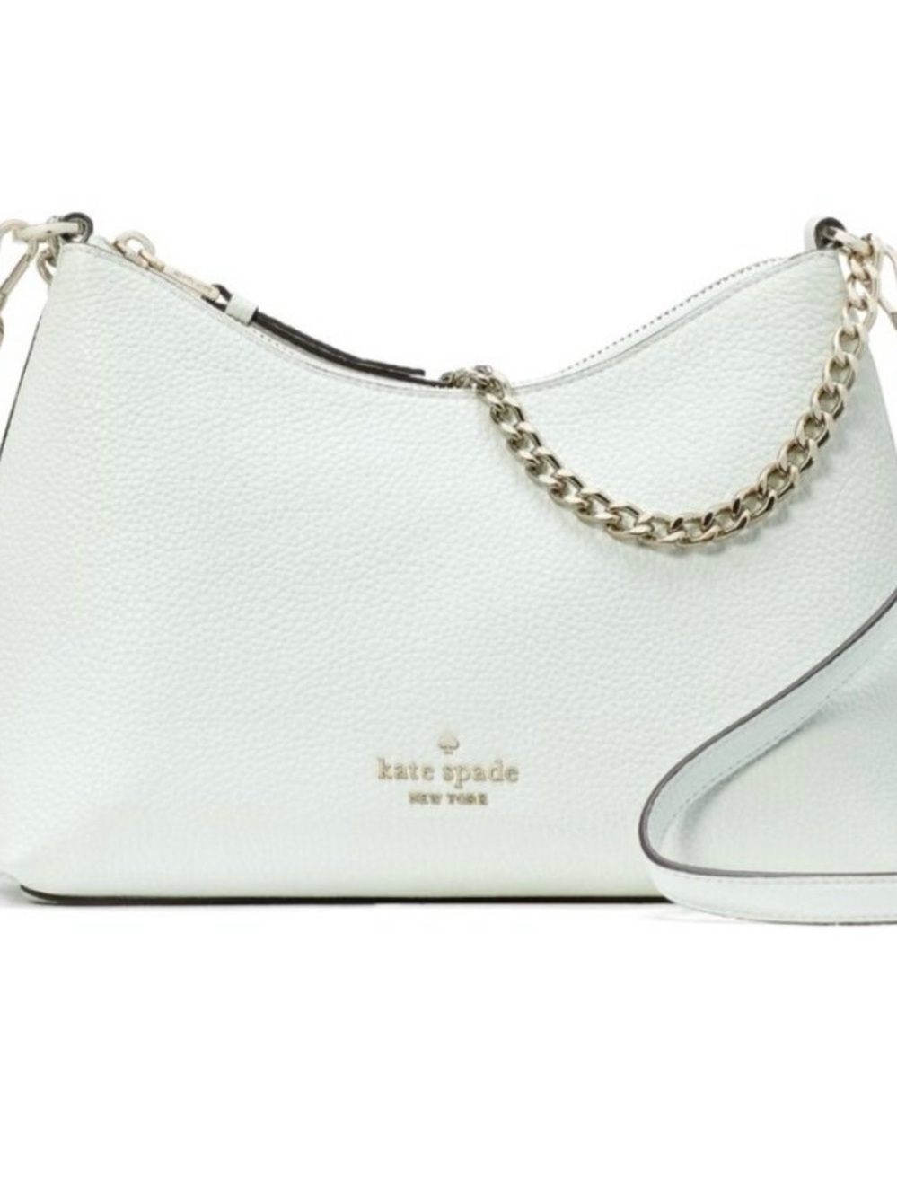 kate spade Pebbled Leather Crossbody in Light White with Gold Chain